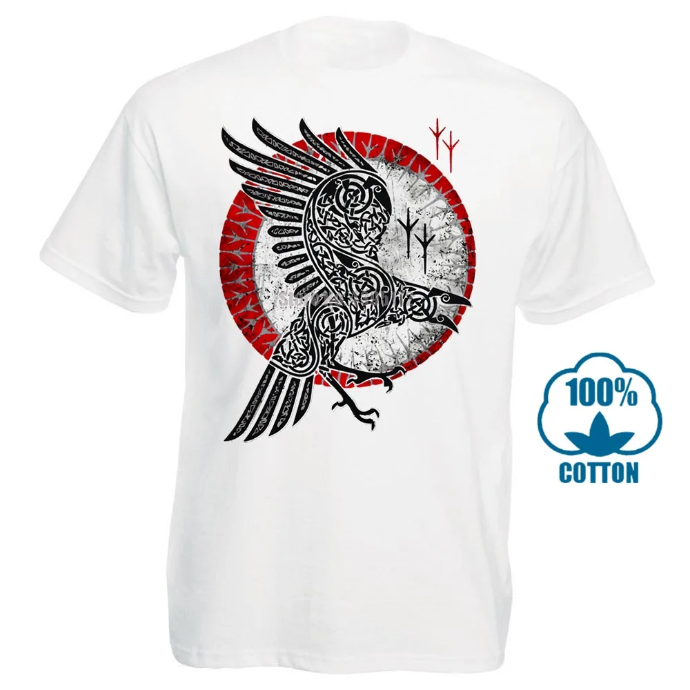 Белый Norse Raven футболка Hugin And Munin Valhalla в стиле норвежских викингов ОДИН Тор - Цвет: Белый