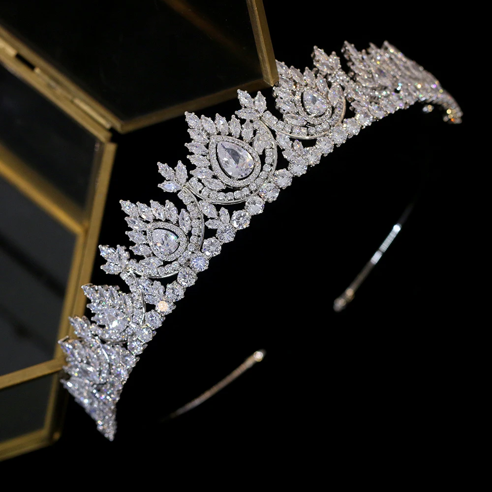 Luxury Cubic Zirconia Dripping Headwear Bridal Crystal Crown Wedding Hair Accessories Beauty Graduation Crown Bride Tiaras
