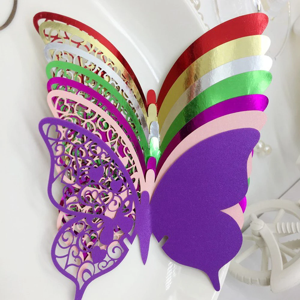 10PCS Butterfly Hollow Cup Card Wedding Laser Seat Insert Wall Sticker Decorative Name Date Custom Party Table | Дом и сад