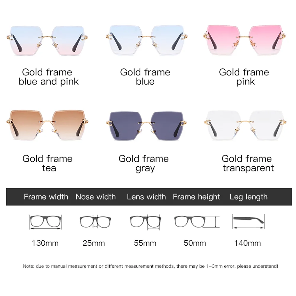 

2021New Rimless Square Sunglasses Women Men Fashion Brand Polygon Gradient Sun Glasses Female Shades UV400 lentes de sol mujer