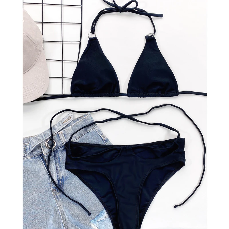 

MYTENG Sexy Hollow Out Bikini Set New Floral Print Bathing Suit Swimwear Women Triangle Push Up Beachwear Summer Halter Swimsuit