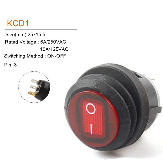 

Водонепроницаемые переключатели KCD2 2/3 контакта 25мм 6A/10A 250V