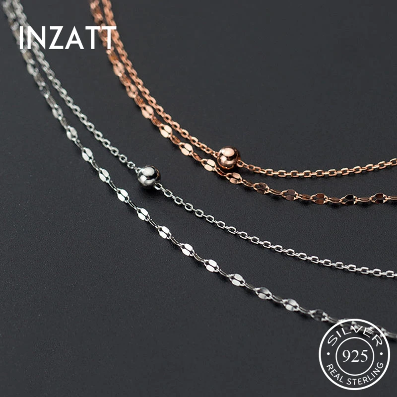 

Чокер INZATT из настоящего стерлингового серебра 925 пробы с двойной цепочкой с бусинами, модное женское ожерелье в минималистическом стиле, из...