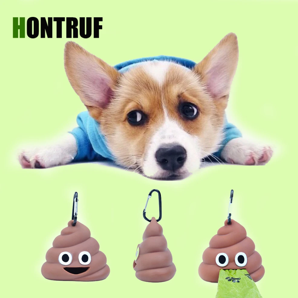 Транспортабельный контейнер для хранения силиконовых мешков для мусора домашних животных в форме табуретки с карабином для подвешивания кошек и собак.