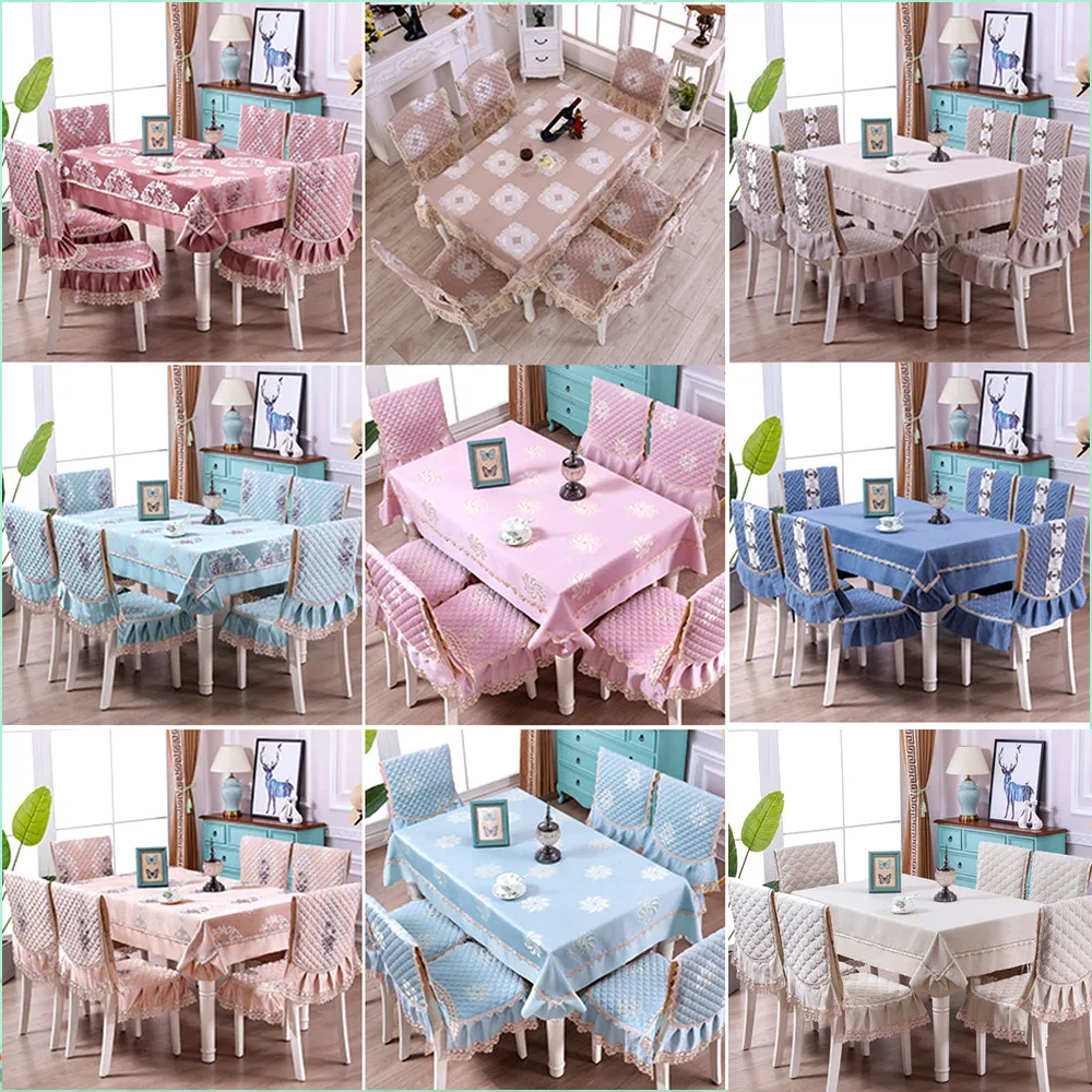 European non-slip dining table cloth round rectangle cover cushion 18 styles 1PCS tablecloth 6PCS chair bundle sale | Дом и сад