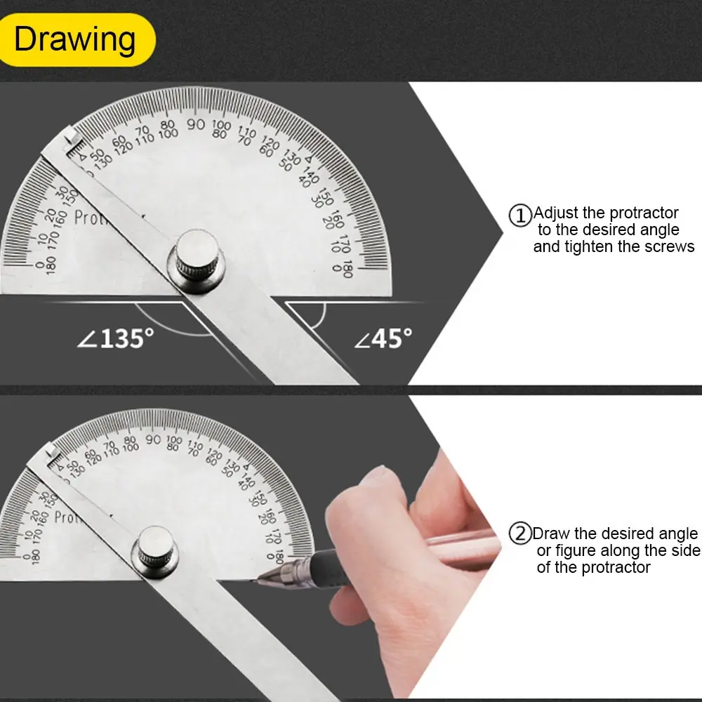 

180 Degree Adjustable Protractor multifunction stainless steel roundhead angle ruler mathematics measuring tool