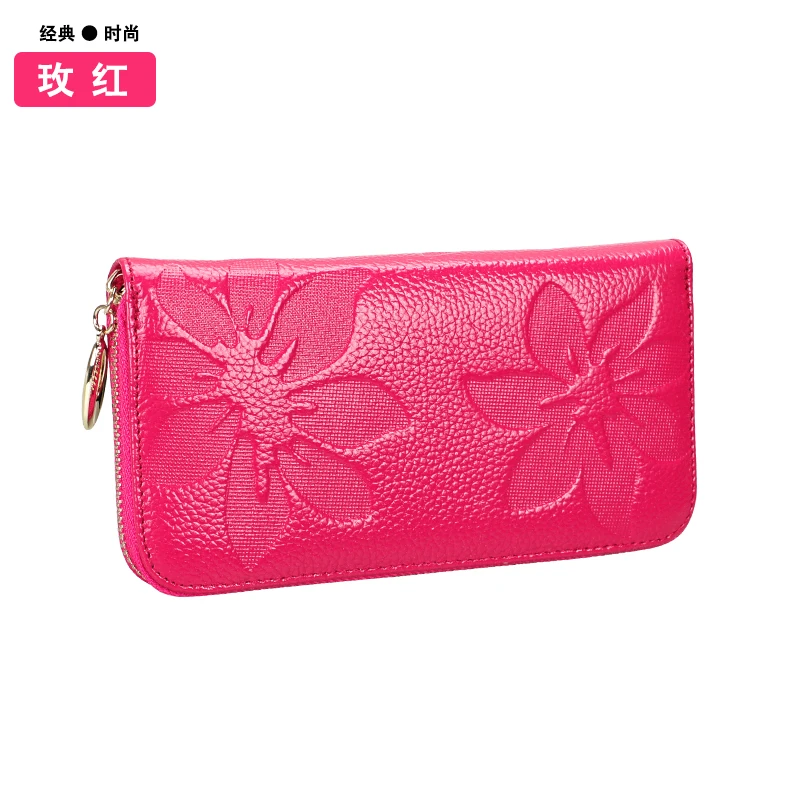 Rose red Женские кошельки из натуральной кожи с длинной молнией, роскошный клатч на молнии для телефона, портмоне, кошелек с держателем для карт - Цвет: Rose red