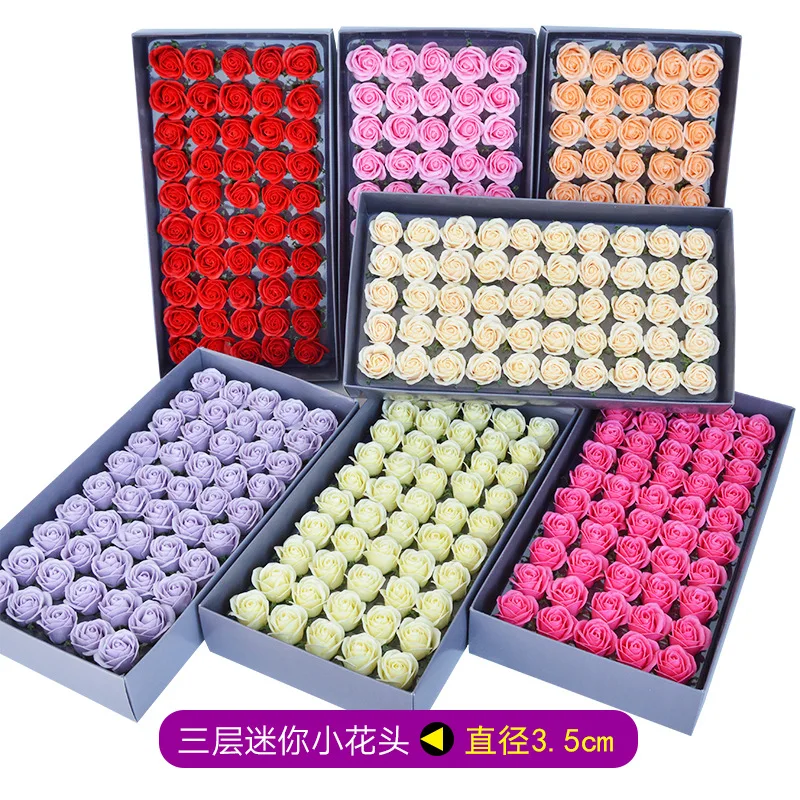

50PCS Mini Three-layer Rose Soap Flower Head Romantic Starry Wedding Valentine's Day Gift Wedding Home Banquet Decoration