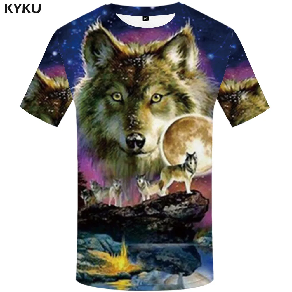KYKU Wolf Футболка мужская футболка с принтом галактика 3d животное аниме одежда