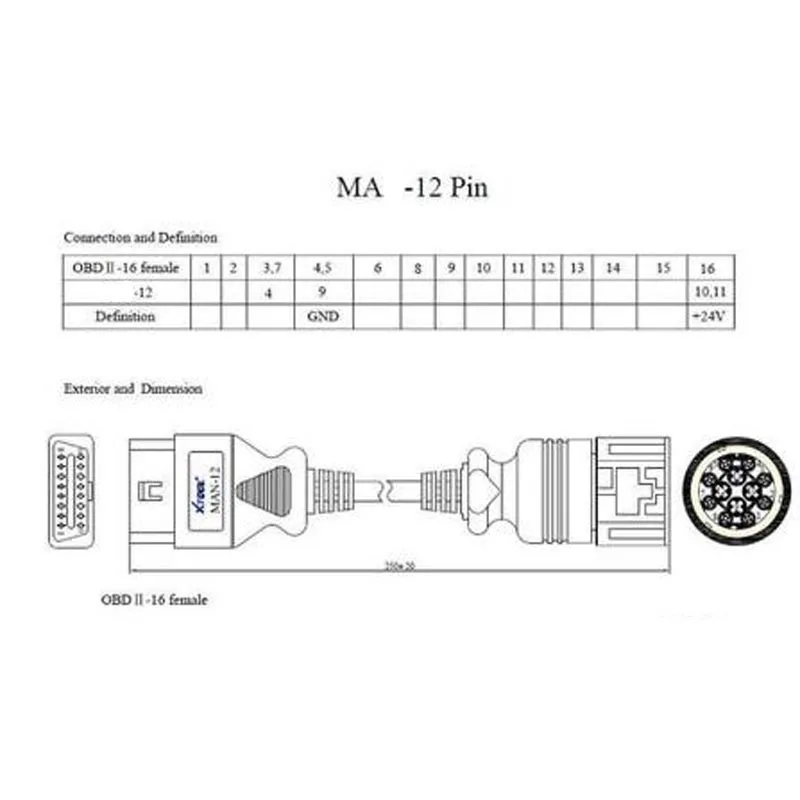 37Pin 12Pin до 16 Pin OBD Мужской кабель для адаптер грузовиков Obd2 женский Интерфейс TCS
