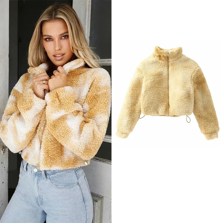 

Новинка 2020, пушистая желтая куртка Zoulv теплая осенне-зимняя новая женская мода, укороченный топ с завязкой, зимнее пальто