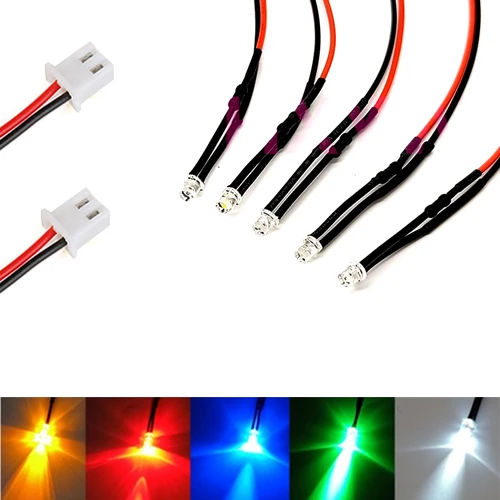

50Pcs 24V 36V 48V 110V 220V Flat Head Clear 3mm Pre-wired LED With 20cm Wire And XH2.54 Plug, Light=White Red Blue Green Yellow