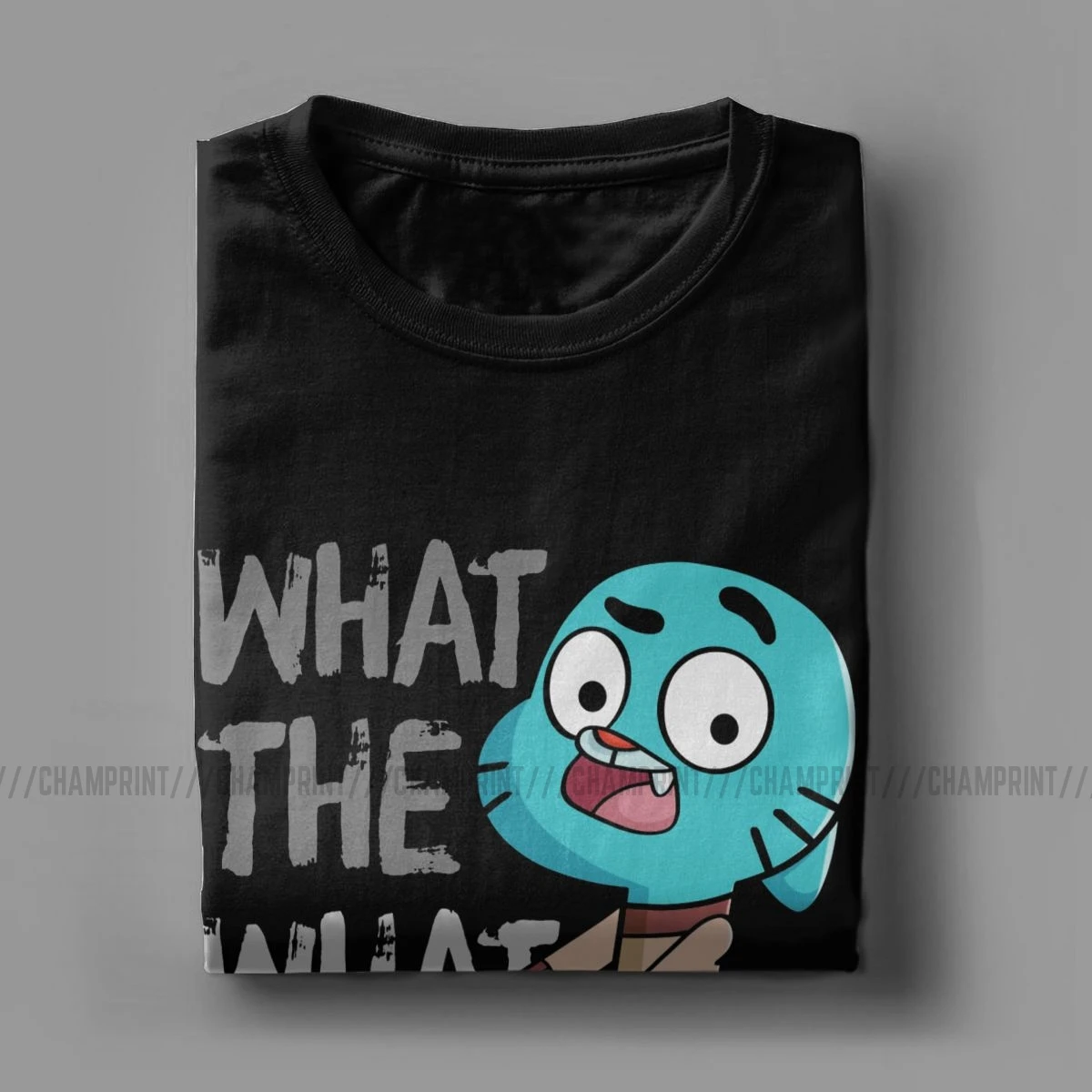 Men T-Shirt What The What Dude Creative Pure Cotton Tees Short Sleeve The Amazing World of Gumball T Shirt O Neck Tops Gift