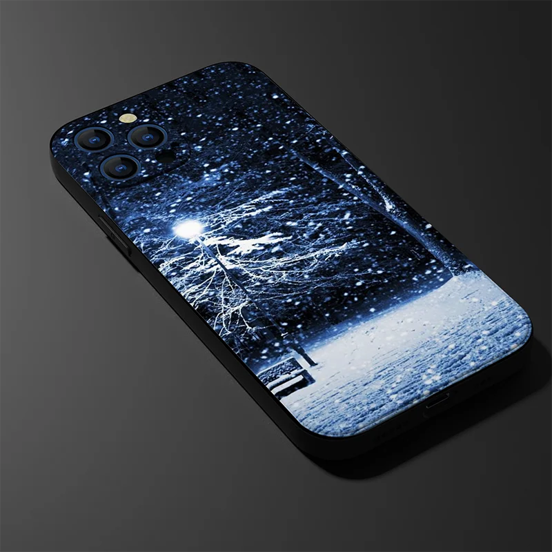 Black tpu case for iphone  5 5s SE 2020 6 6s 7 8plus x 10 XR XS 11 12 13 mini pro MAX silicon cover  Landscape Winter Light Snow