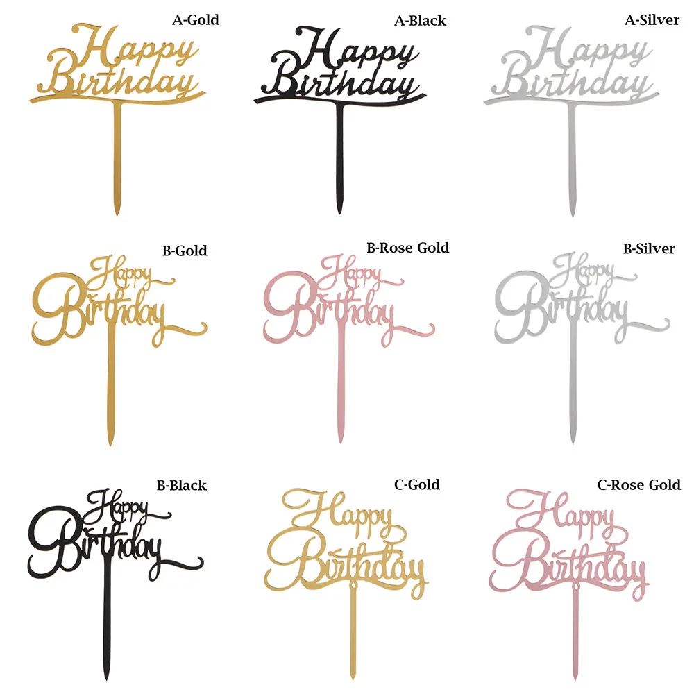 Новый Топпер для торта С Днем Рождения акриловые буквы золотой серебряный торт