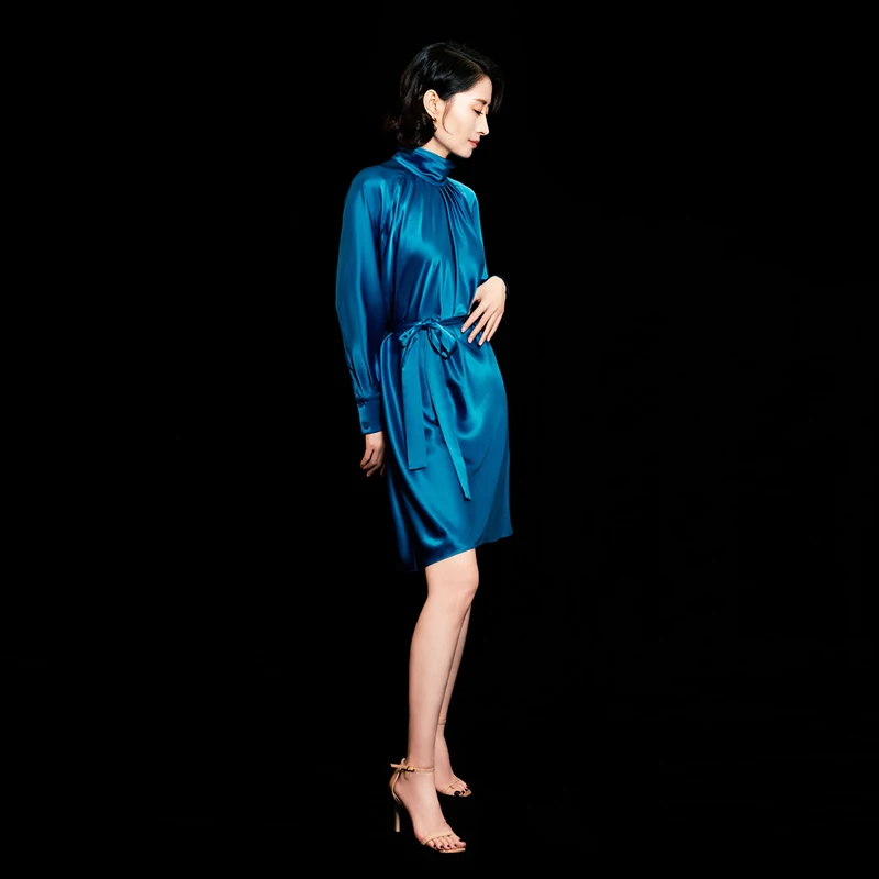 

High Quality Designer Spring New Style Women'S Fashion Party Casual Vintage Elegant Chic Belt Slim Gentlewoman Dress