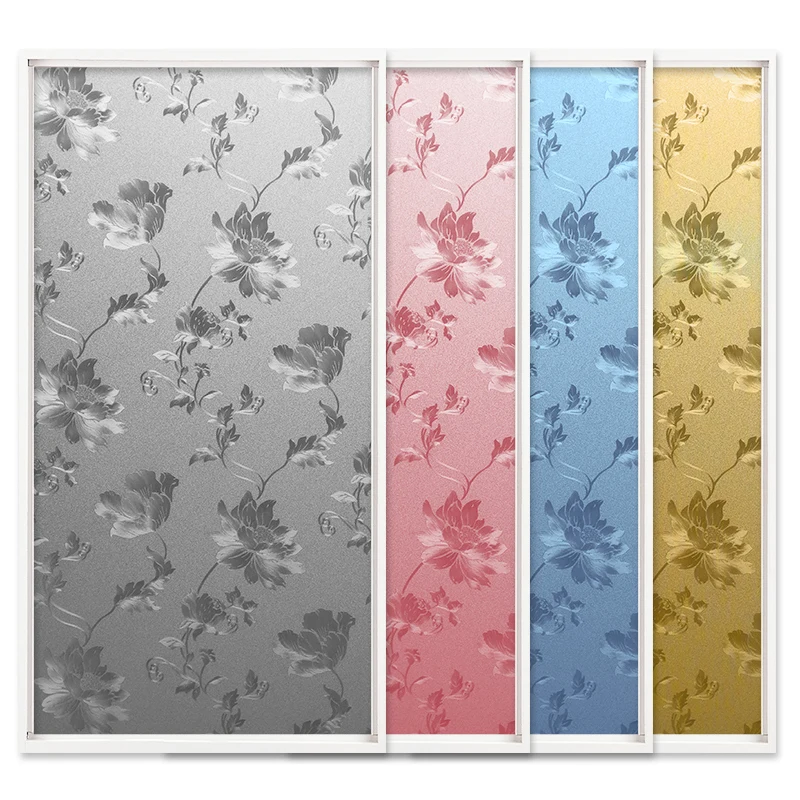 

Red/Blue/White/Gold Embossed Lotus Static Glass Sticker Opaque Bathroom Window Sticker Anti-water /Oil Kitchen Window Sticker