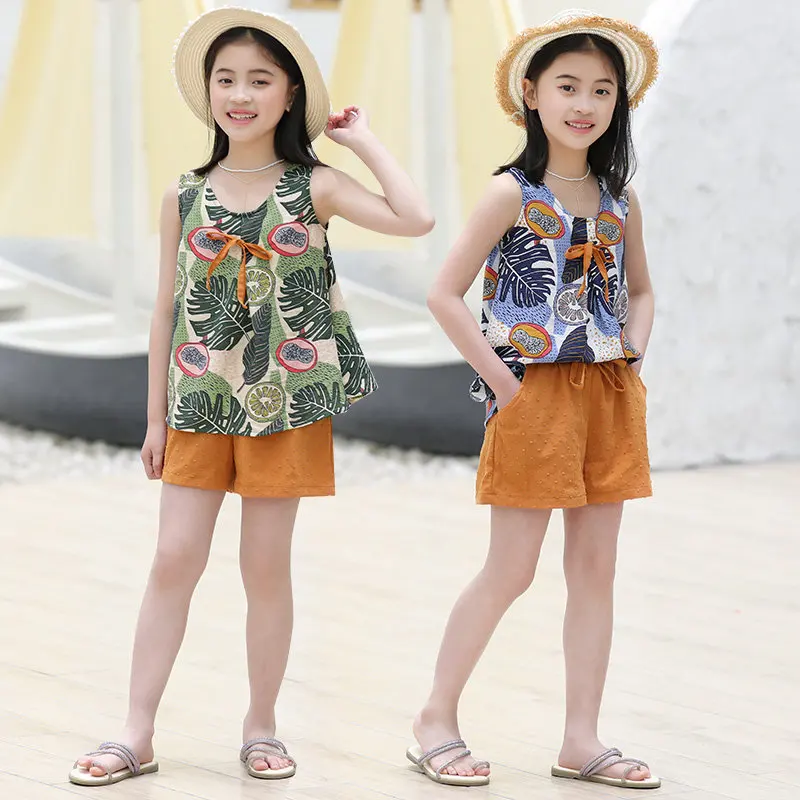 

Summer Children's Clothing Set Printed Sleeveless Tanktop Shorts Two-piece 2021 Casual Style Kids Sport Suit for Girls Clothes