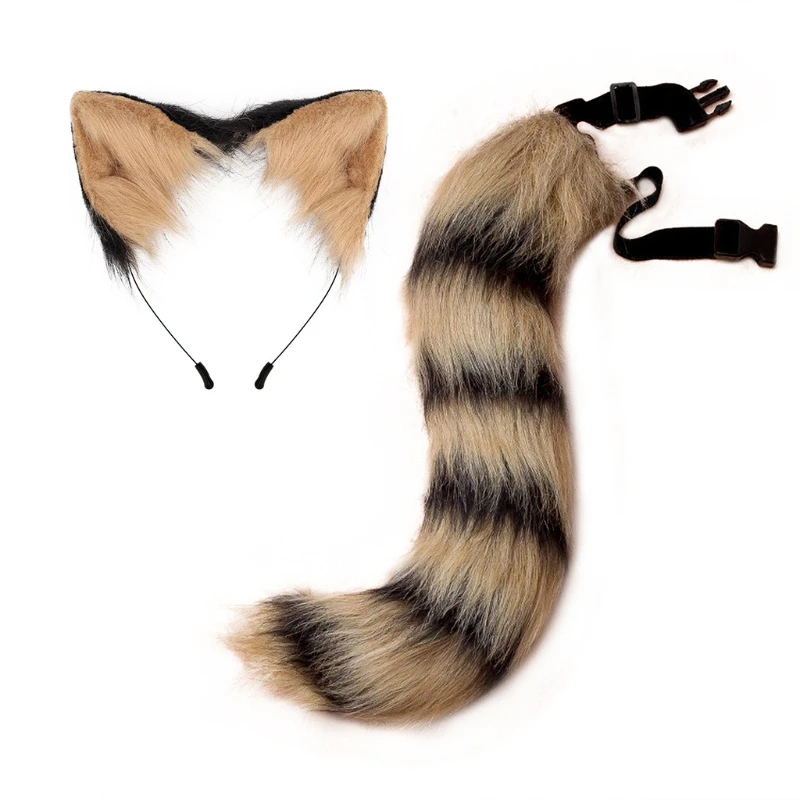 

2021 Plush Headbands Furry Animal Faux Ears Headwear Tail Set Kawaii Hair Hoop for Halloween Cosplay Headpiece Party Supplies