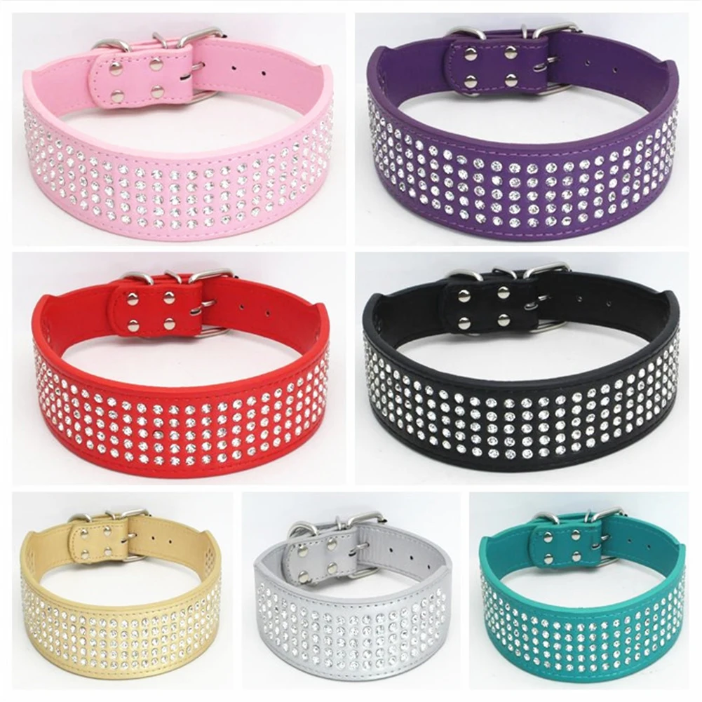 2 дюймовые Кожаные Ошейники Стразы для собак украшенные стразами кристаллами