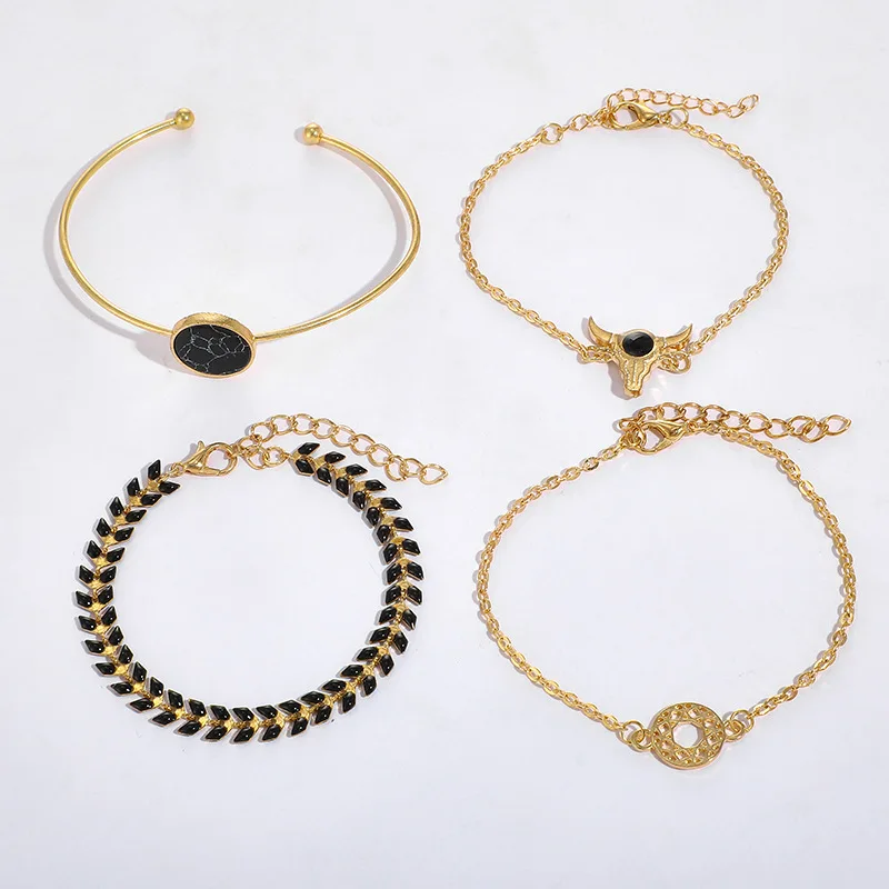 Набор женских браслетов золотого цвета ручной работы в богемном стиле с 4 слоями