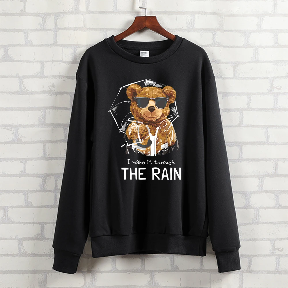 

BLINGPAW Autumn Winter Clothes Teddy Bear Unisex Heavy Blend Crewneck Sweatshirt I Make It Though The Rain Letter Printed