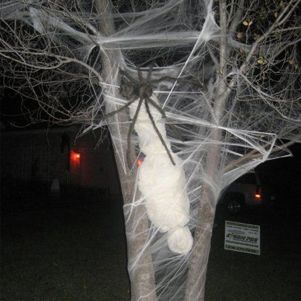 Fake Spider Web Halloween Decoration Stretch Cobweb with 2 Spiders Party for Doors Windows Indoor and Outdoor | Дом и сад