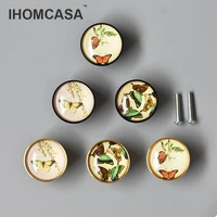 ihomcasa vintage rural style crystal butterfly brass knobs furniture cabinet wardrobe drawer door pull handles gold