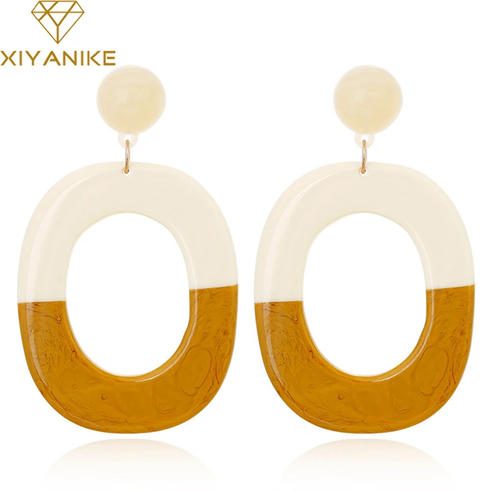 Женские акриловые сережки XIYANIKE желто-белые массивные серьги в форме эллипса