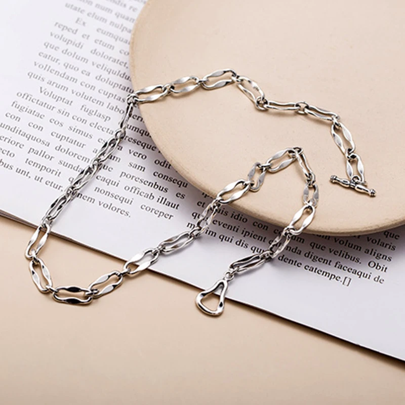 antique silver Ожерелье-чокер с толстой цепью, 925 пробы, Серебряное ювелирное изделие, антикварное короткое ожерелье, большой обруч, женское модное ожерелье - Окраска металла: antique silver