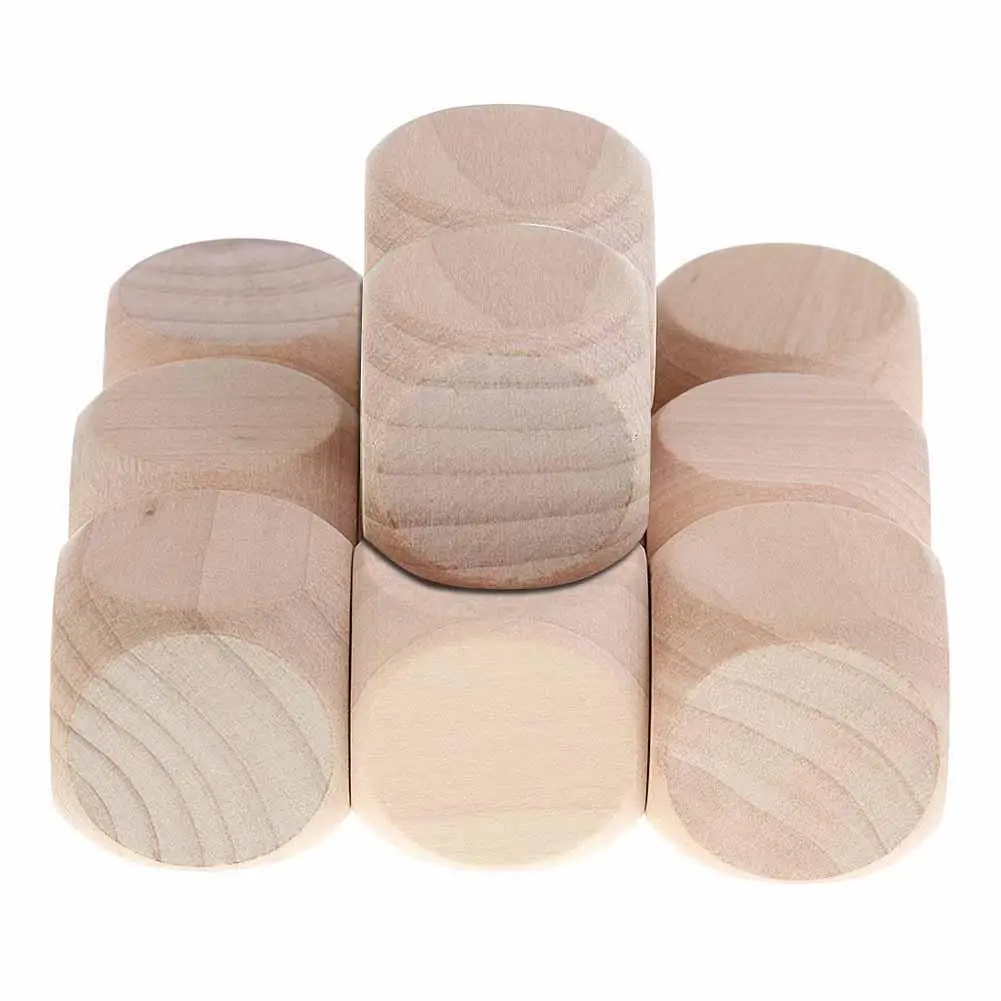 

10PCS Wooden Blank Dice Six Sided Gaming Dice Children's Making Pattern Engraving Toy DIY Blank Game Dice Solid Color Wholesale