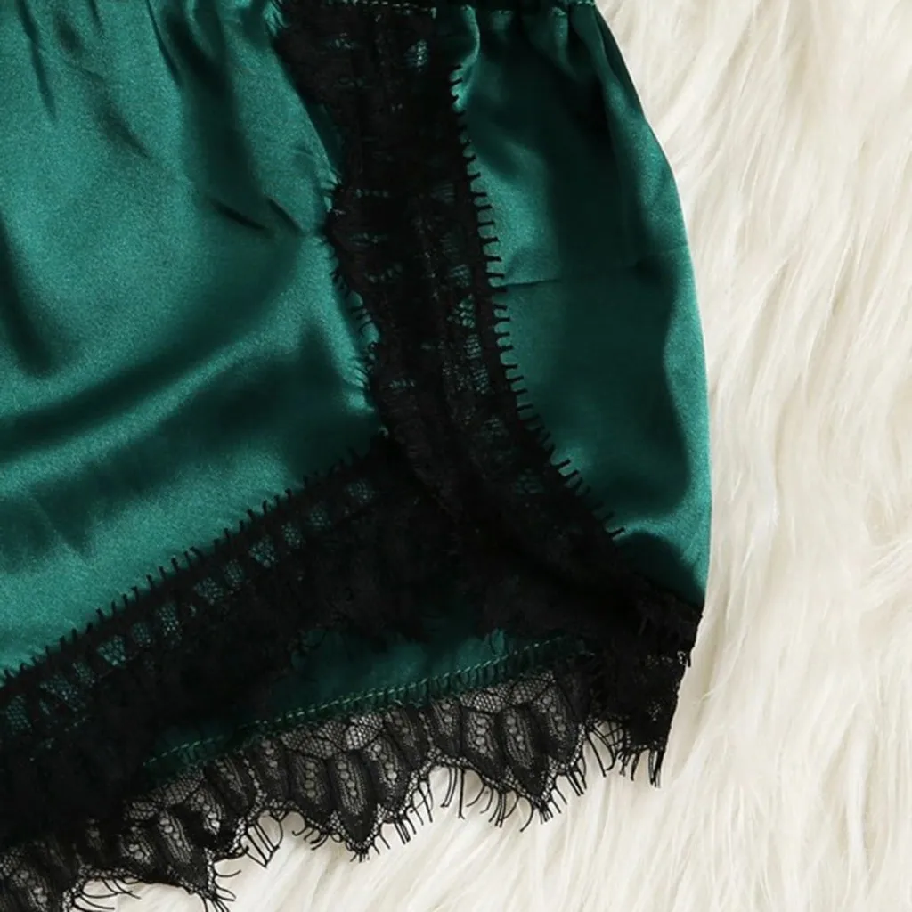 2019 Women's Sexy lingerie Bra Set Women Satin Lace Trim Shorts Sleepwear Backless Pajamas Dropship FDropship FD | Женская одежда