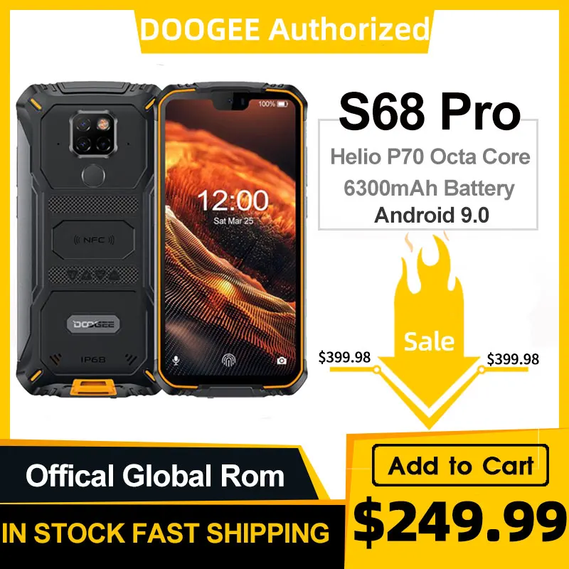 Смартфон DOOGEE S68 Pro защищенный 6 + 128 ГБ IP68 NFC 6300 мА ч 12 В 2 А 5 9 дюйма|Смартфоны| |