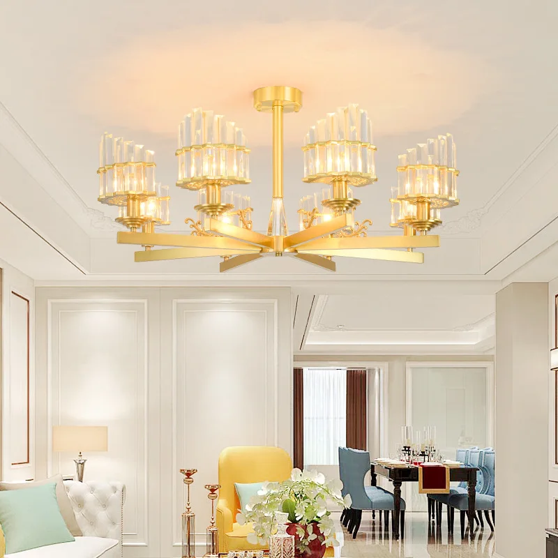 Современная светодиодная Золотая люстра подвесная медная лампа для фойе