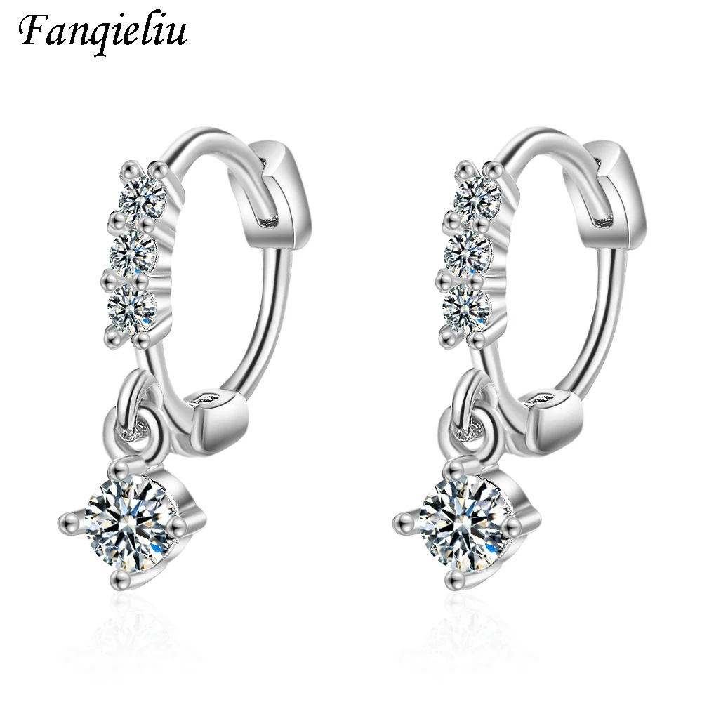 

Fanqieliu Charms Beads Crystal Hoop Earrings Girl Gift Fashion Jewelry 925 Sterling Silver Earring For Women Cute Hoops FQL20395