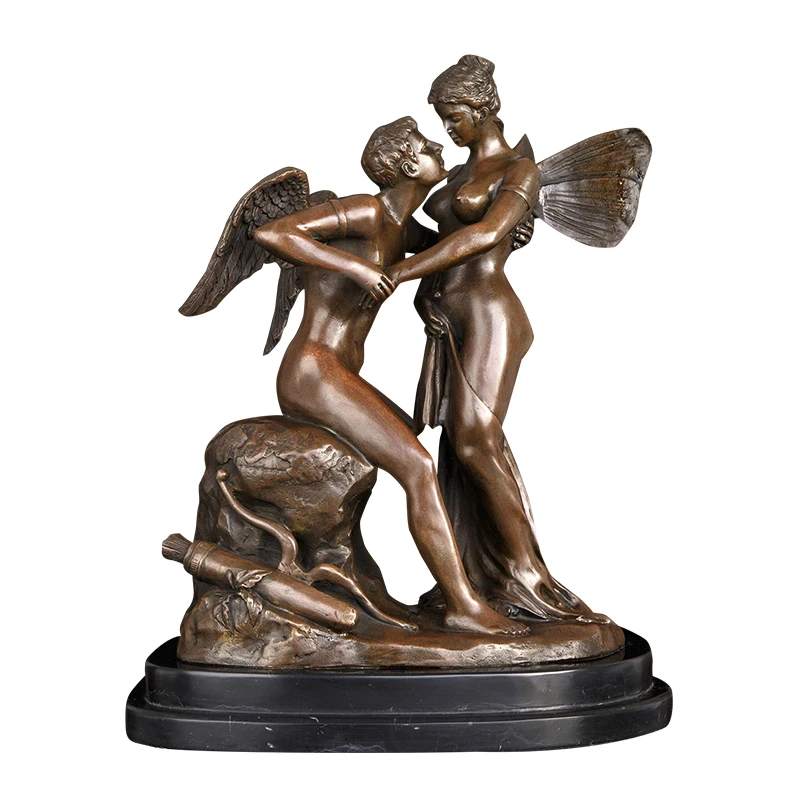 

DS-573 Angel Kiss Bronze Statue Romantic Lovers Sculpture Antique Bronze Figurine Art Villa Living Room Decor Anniversary Gifts