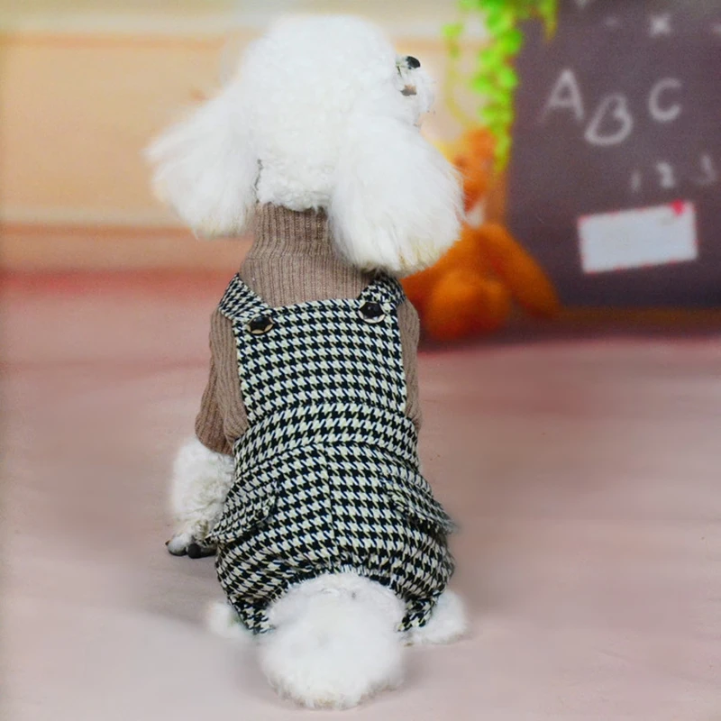 Boy/Girl Dog Cat Dress Sweater Strap Houndstooth Design Pet Hoodie Autumn/Winter Clothing Apparel For Dogs Cats images - 6