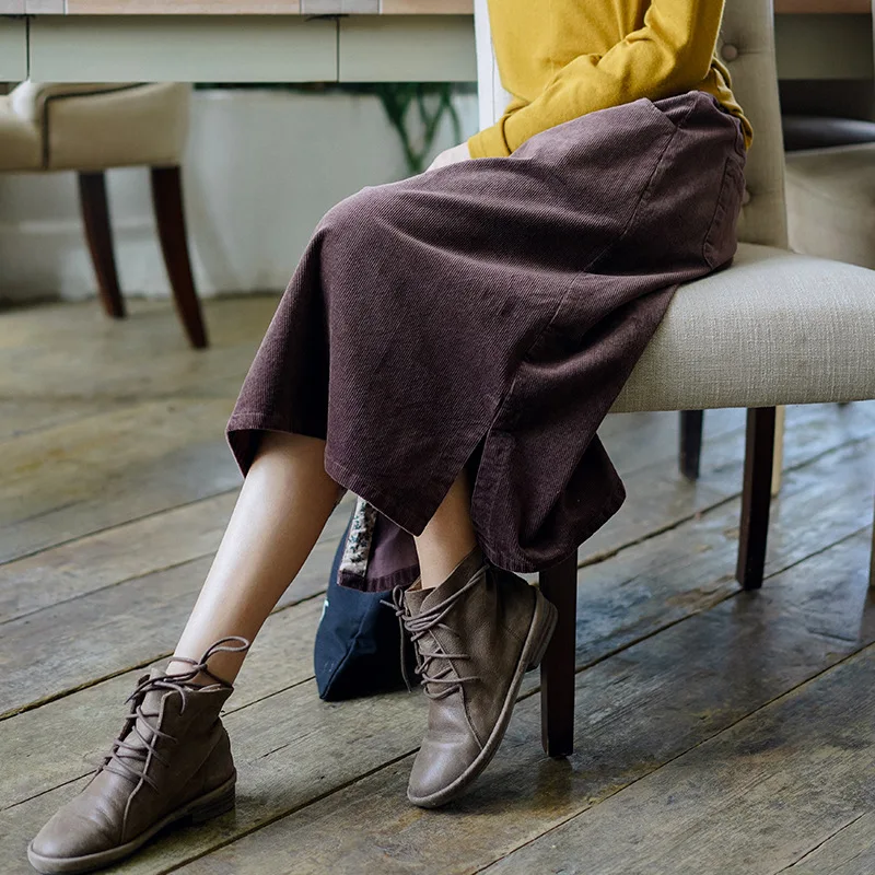 Юбка женская Вельветовая трапециевидная с высокой талией до середины икры |