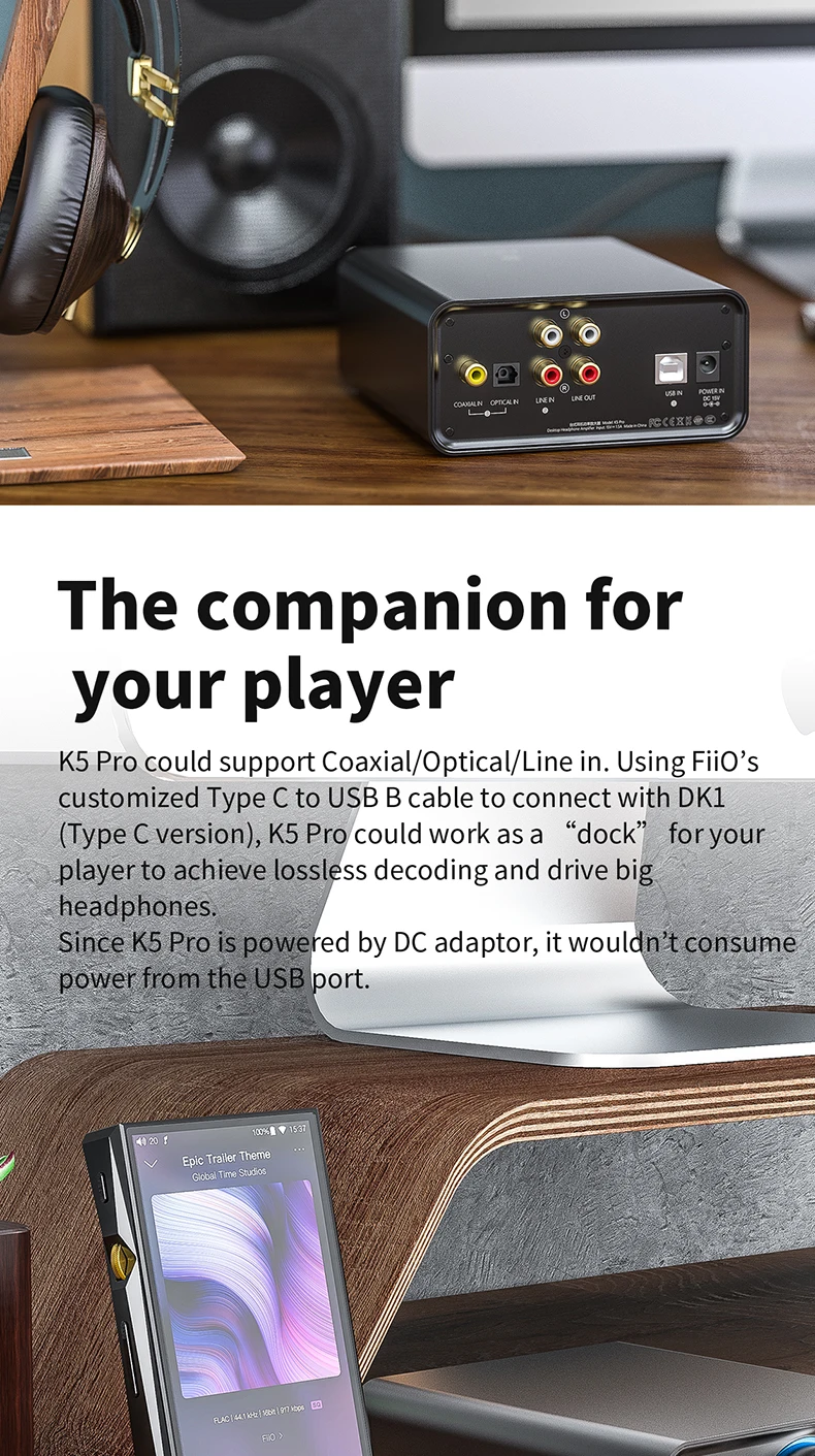 FiiO K5 Pro HiFi аудио AK4493 Deskstop усилитель ЦАП с RCA/6,35/3,5 мм выход USB-B/OPT/коаксиальный/RCA вход 768 к/32 бит DSD512