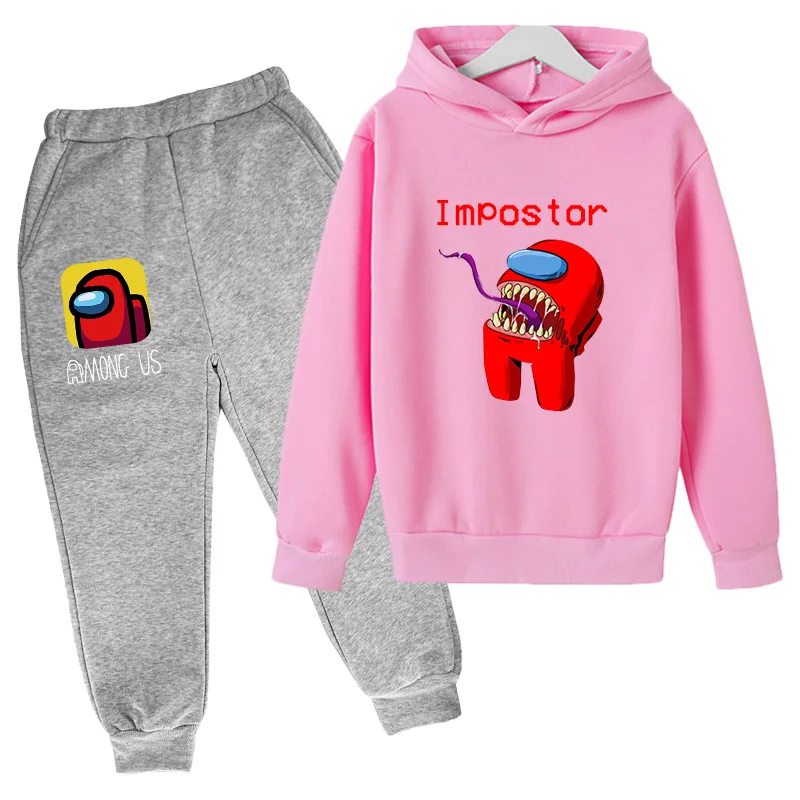 

2021 Amongs us Autumn Male Baby Dinosaur Sportswear Casual Long-Sleeved Children's Hooded Sweater + Pants Girl 2-Piece Set