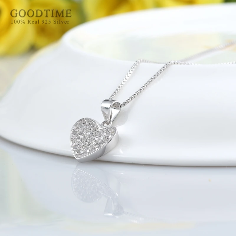 Fashion Women Pure 925 Sterling Silver Necklace Love Heart Zircon Pendant Girl Clavicle Chain Jewelry Accessory Gift