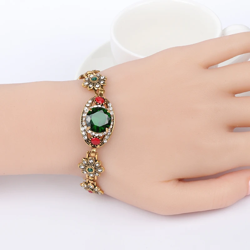 Kinel Роскошные Зеленые каменные турецкие браслеты для женщин античный золотой