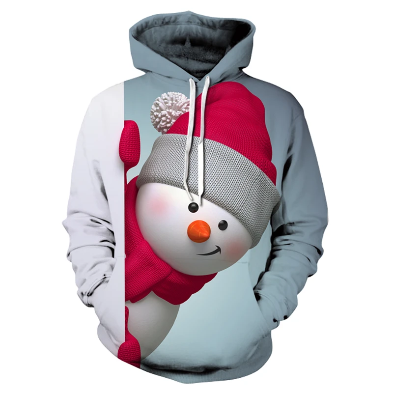 

New Spring and Autumn Fashion Hoodie Sweatshirt 3D Snowman Print Top Thin Men's Pullover Round Neck Casual Men's Hoodie Sweater