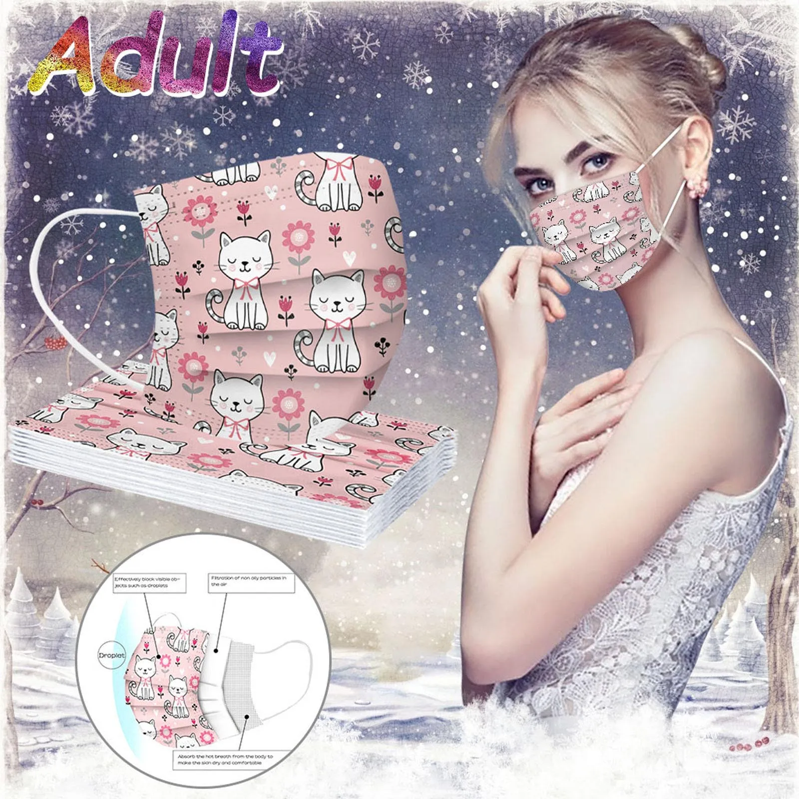 Одноразовая маска для лица взрослых новые модные с принтом маски безопасности