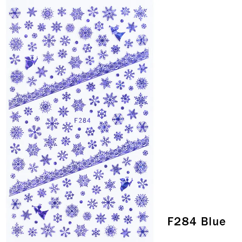 F284 Blue 1 шт рождественские наклейки для ногтей наклейки снежные хлопья рождественские обертывания Снеговик зимние украшения маникюрные инструменты слайдеры F281-284 - Цвет: F284 Blue