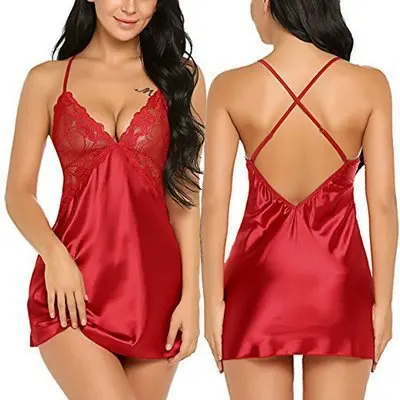 

Women's Sexy V-Neck Short Sleeveless Nightdress Lady Plus Size XXL Sleepwear Sexy Teddy Babydoll Nightwear Sleepdress