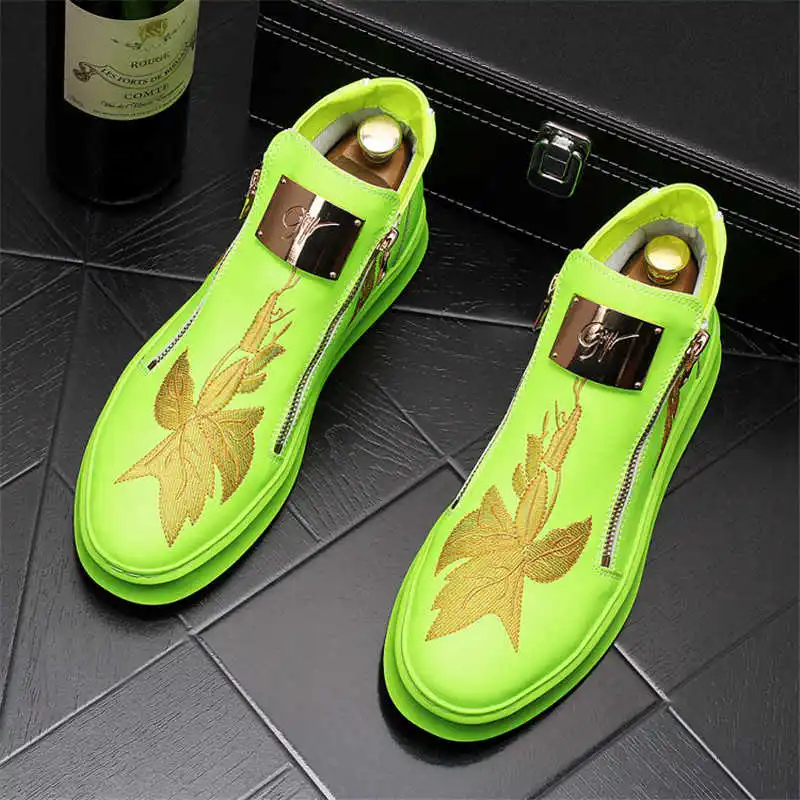 Online Sepatu Atas Tinggi Pria Punk Mewah Sneakers Bordir Kasual Flat Pantofel Hip Hop Sepatu Bot Pergelangan Kaki Penambah Tinggi Zapatillas Hombre