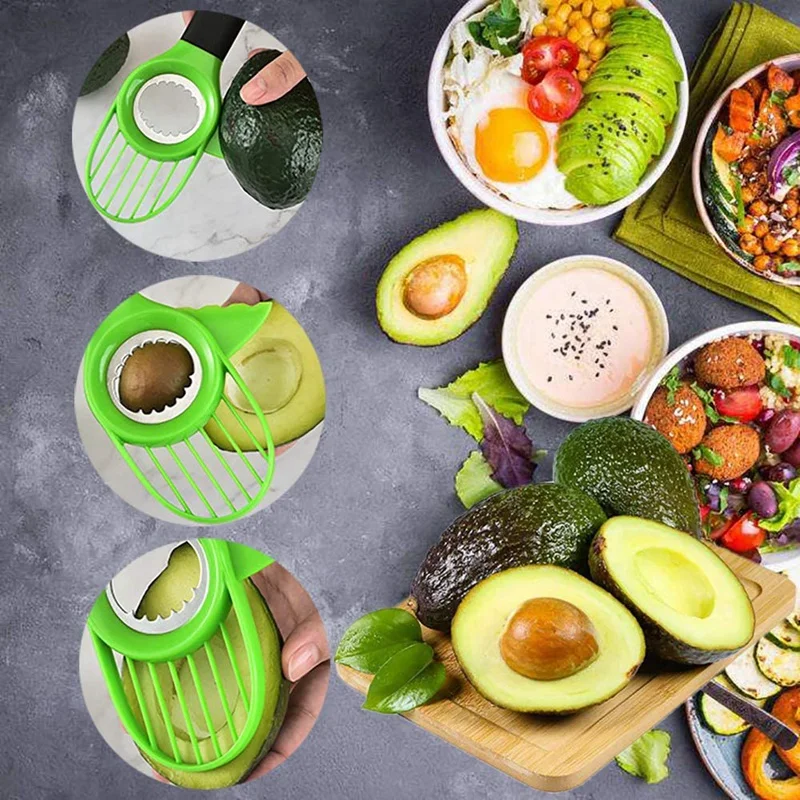 

Avocado Slicer 3 in 1 Multifunctional Splitter Pitter Kitchen Tool with Good Grip Handle BPA Free Easy Clean