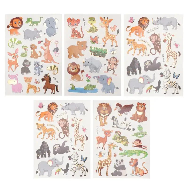 5 шт мультфильм животных татуировки Стикеры переводятся с помощью воды Бумага