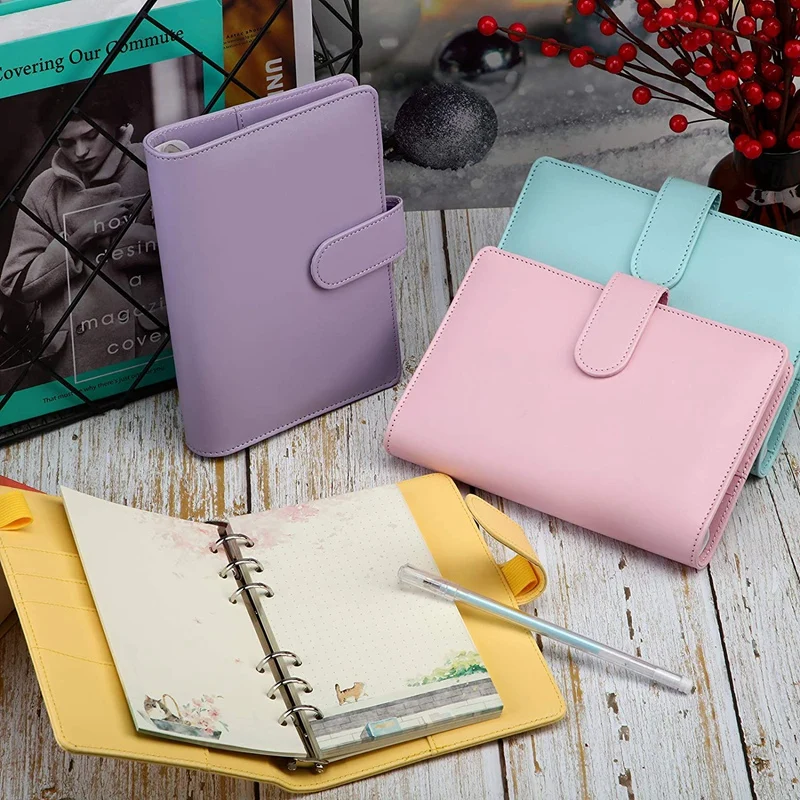 

4 PCS A6 PU Artificial Leather Notebook Binder Cover Refillable 6 Holes Binder for A6 Filler Paper Loose Leaf Binder